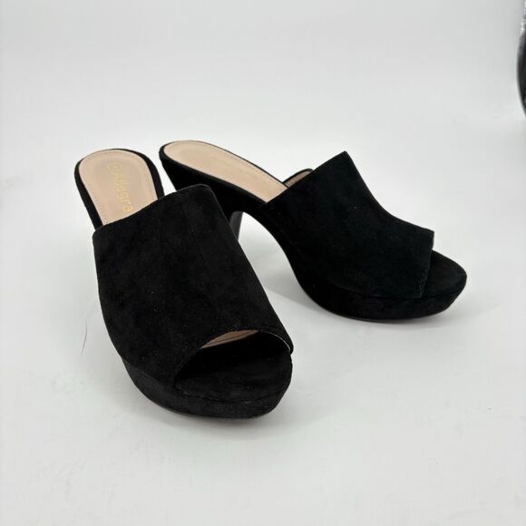 Allegra K Sandals Womens Size 9 Black Suede Block Heel Platform Open Toe - Picture 2 of 13